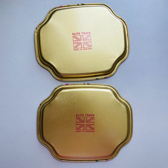 Elite Trays Bird Floral Pattern Mini Metal Trays Catch All 7.5x6” Set of 2 - Picture 2 of 5